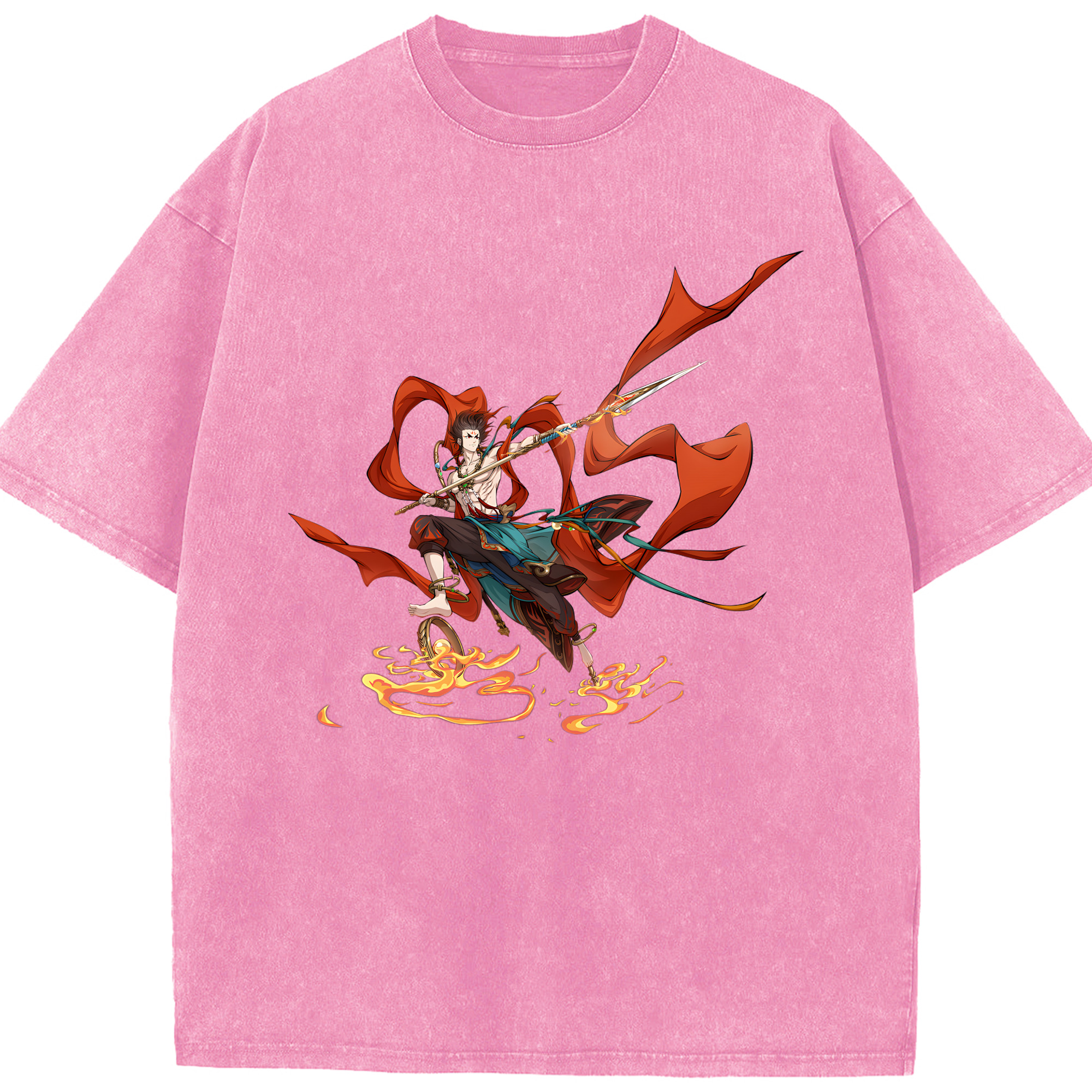（画像用） Ne Zha 2 ナタ 魔童の大暴れ 綿100% ヴィンテージ風 半袖Tシャツ（フロントプリント）